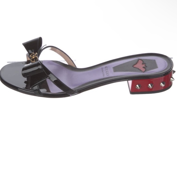 Gucci Sadie Spike Low Heel Slide Patent Leather Black 38.5 (8.5) - Picture 2 of 6